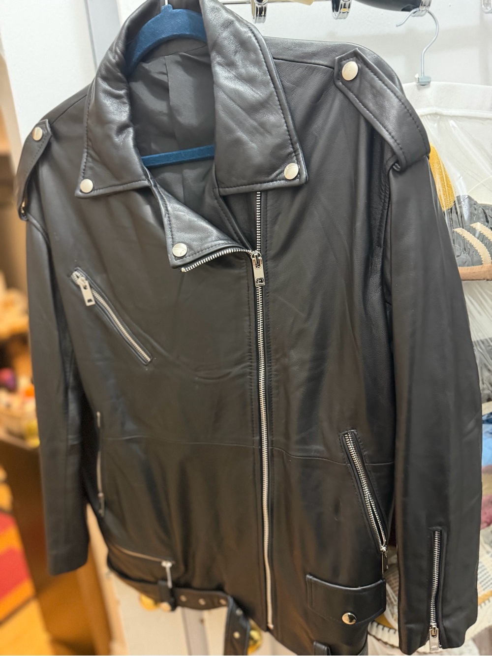 Men's Black Leather Biker Jacket - Classic Moto Style